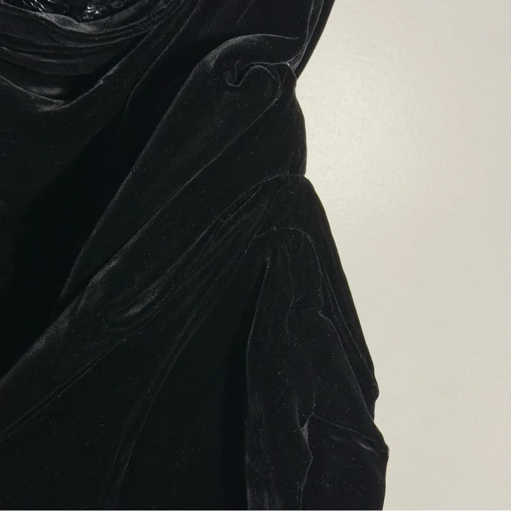 Oscar de la Renta black strapless draped velvet and sequin top / minidress - Picture 9 of 14